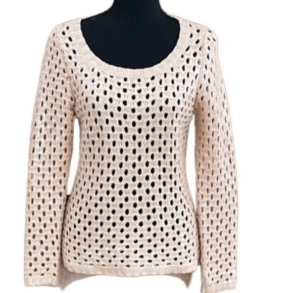 OLIVE & Oak Iridescent Open Knit Sweater , peach/blush, size L but runs small - Picture 1 of 5